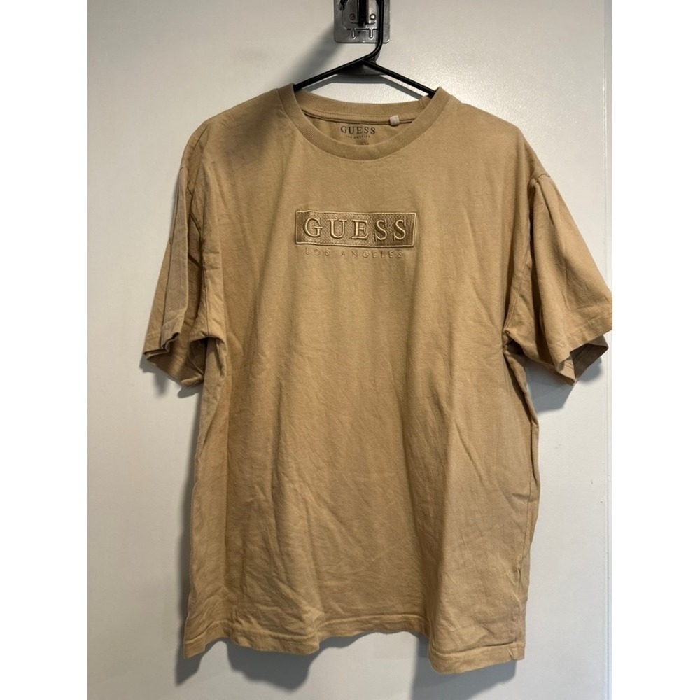 Guess Los Angeles Embroidered Logo T-Shirt Sz:L Tan Beige Streetwear Cotton Tee